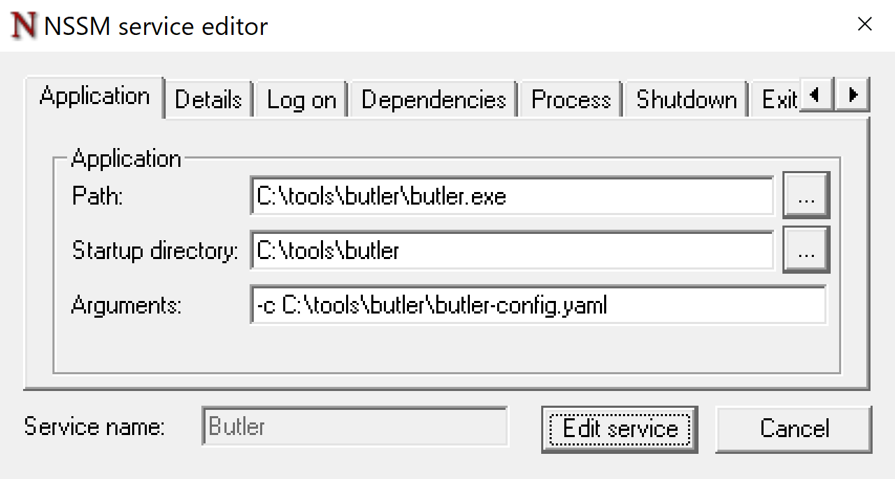 Running Butler tools as Windows services