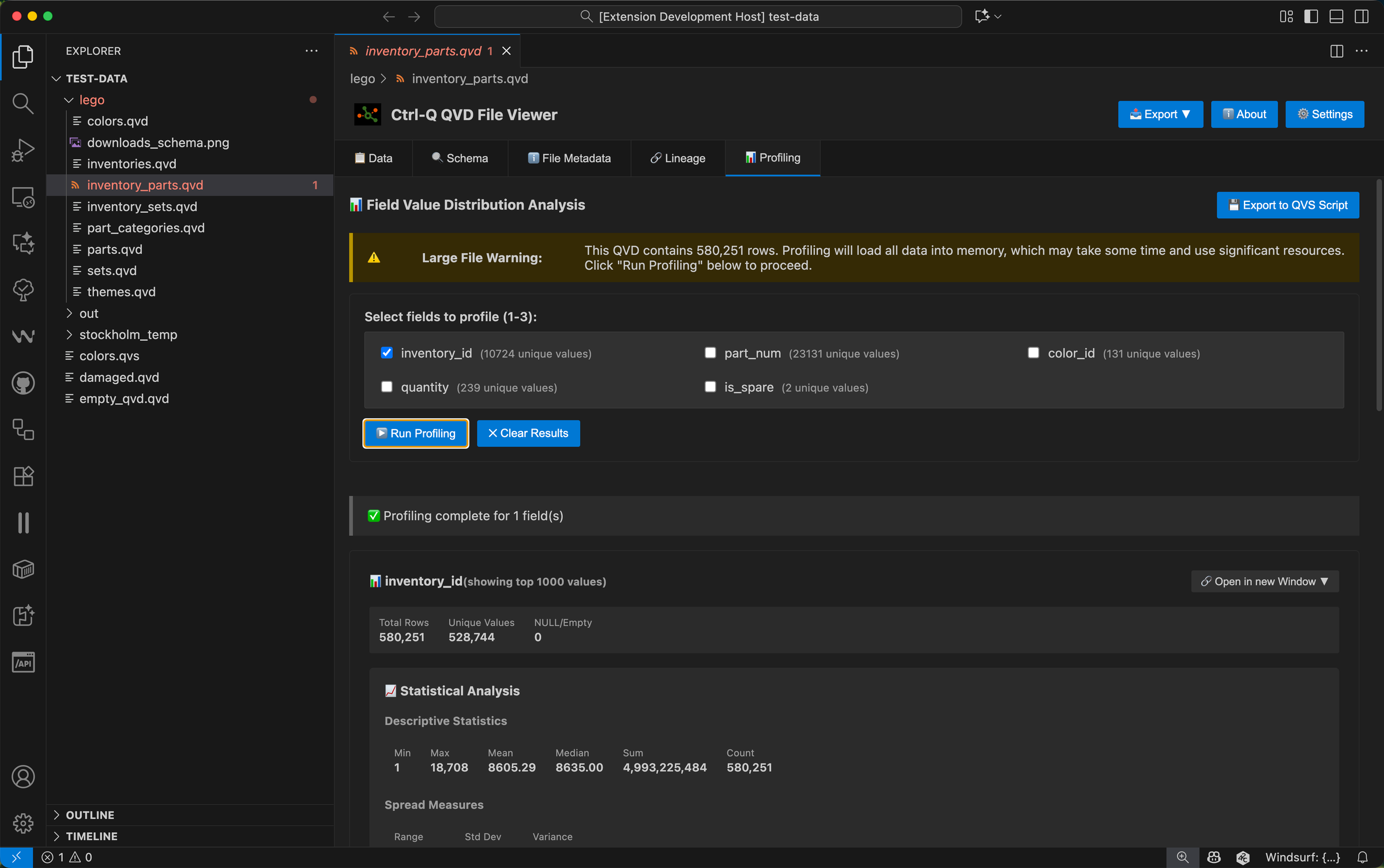 Profiling Qlik QVD files in VS Code